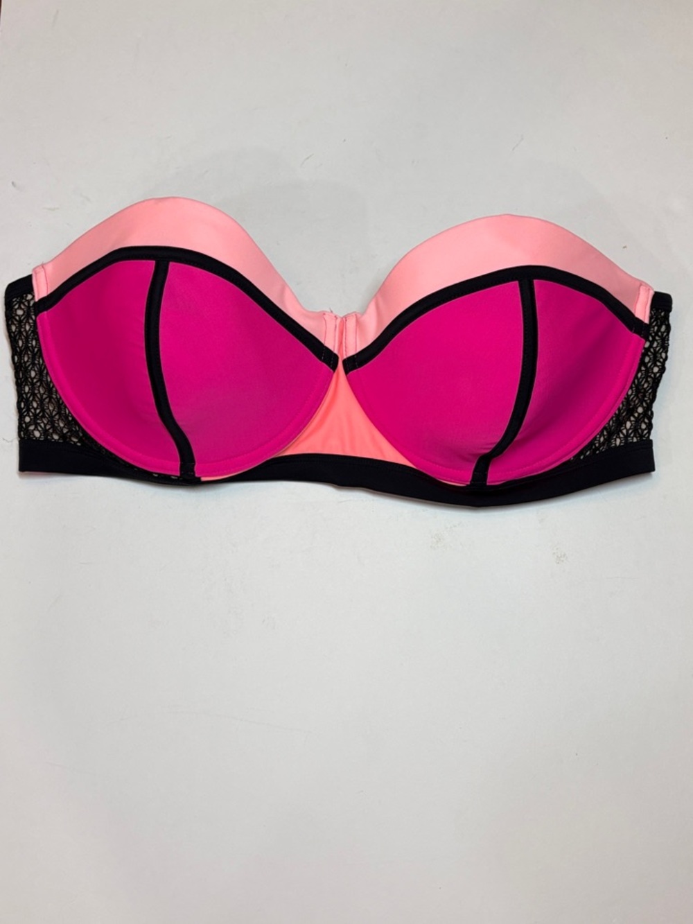 Neon Pink & Light Pink Lace-Trim Strapless Bandeau Bikini Top, 18W